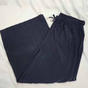 Magic Pantz Womens Pleated Wide Leg Pants One Size Navy Blue Minimalist Scandi